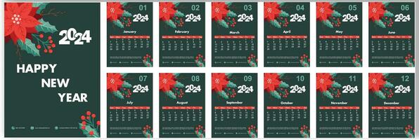 Vector Desk Calendar 2024 template 12 months included