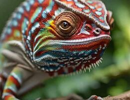 Close-up composition showcasing the texture and patterns of a chameleon's tail photo