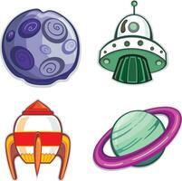 Space objects. Rocket, planets, UFO, satellite, etc vector