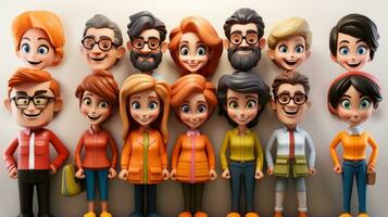 Group of people with different facial expressions. Cartoon render illustration. photo