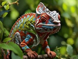 Zoom into the expressive eyes of a chameleon, revealing the emotions in extreme close-up photo