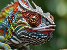 Zoom into the expressive eyes of a chameleon, revealing the emotions in extreme close-up photo