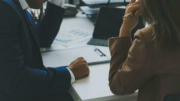 Team of business people working together in the meeting room office, teamwork background charts and graphs banner, double exposure successful teamwork,business planning concept. photo