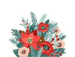 Christmas and Happy New Year isolated illustration with bouquet. Trendy retro style. Vector design template.