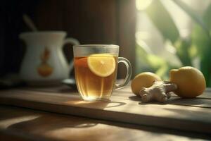 Ginger tea lemon honey. Generate Ai photo