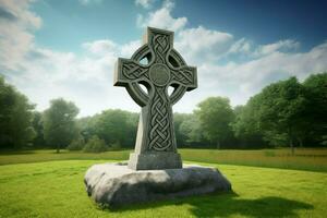 Celtic cross stone monument. Generate Ai photo