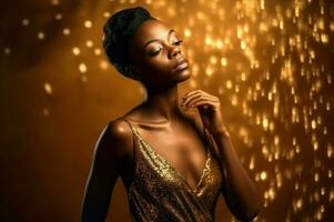 African american woman gold sparkling. Generate Ai photo