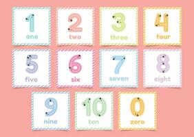 Writing practice with Numbers for kids. Kindergarten flashcards tracing from 1 to 10 vector illustration set