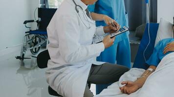 Women Asian doctors hold the patient hand and encourage and provide medical advice While checking the patient health in bed. Concept of Care and compassion, antenatal care, Threatened abortion photo