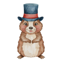 Groundhog Happy Smile Wear a Magician's Hat AI Generative png