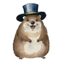 Groundhog Happy Smile Wear a Magician's Hat AI Generative png
