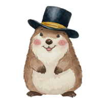 Groundhog Happy Smile Wear a Magician's Hat AI Generative png