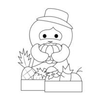 Cute God Jesus Christ with vegetable and fruit in black and white vector