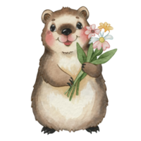 marmotte en portant fleurs ai génératif png