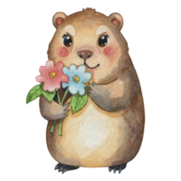 Groundhog Holding Flowers AI Generative png