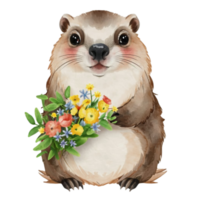 marmota segurando flores ai generativo png