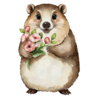 groundhog innehav blommor ai generativ png
