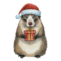 Groundhog Holding a Gift Box Wearing A Santa hat AI Generative png