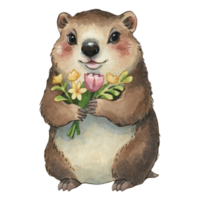 marmotte en portant fleurs ai génératif png