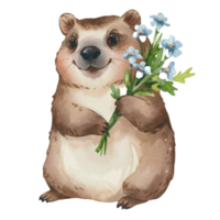 Groundhog Holding Flowers AI Generative png