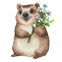 marmotte en portant fleurs ai génératif png