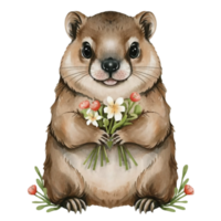 marmotte en portant fleurs ai génératif png