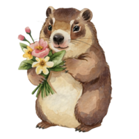 Groundhog Holding Flowers AI Generative png