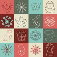 Winter pattern with characters and snowflakes in retro style vector