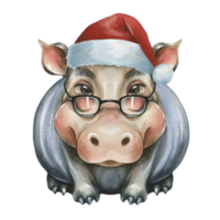 Hippo Wearing Dark Glasses And A Santa Hat AI Generative png