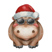 Hippo Wearing Dark Glasses And A Santa Hat AI Generative png