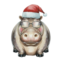 Hippo Wearing Dark Glasses And A Santa Hat AI Generative png