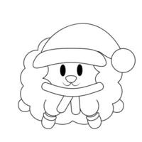 linda dibujos animados Navidad oveja en negro y blanco vector