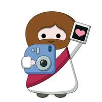 Cute Jesus Christ with instant vintage camera in color vector