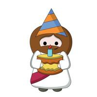 Cute God Jesus Christ with birthday cake in color vector