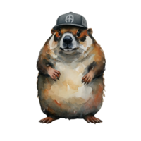 Groundhog Wear A Hiphop Hat AI Generative png