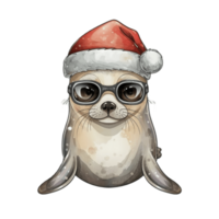 Seal Wearing Dark Glasses And A Santa Hat png