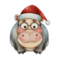 Hippo Wearing Dark Glasses And A Santa Hat AI Generative png