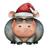 Hippo Wearing Dark Glasses And A Santa Hat AI Generative png