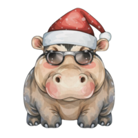 Hippo Wearing Dark Glasses And A Santa Hat AI Generative png