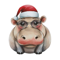 Hippo Wearing Dark Glasses And A Santa Hat AI Generative png