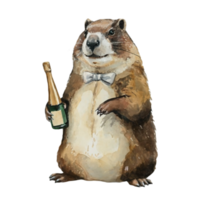 marmotte en portant Champagne bouteille ai génératif png