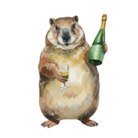 groundhog Holding Champagne fles ai generatief png