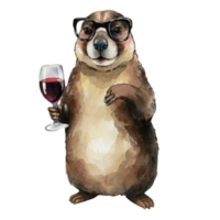 groundhog Holding een wijn glas ai generatief png