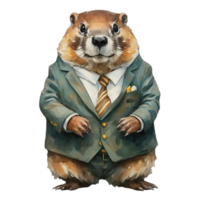 Groundhog Wearing A Suit AI Generative png