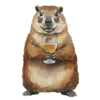 Groundhog Holding A wine Glass AI Generative png