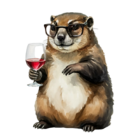 Groundhog Holding A wine Glass AI Generative png