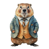 Groundhog Wearing A Suit AI Generative png