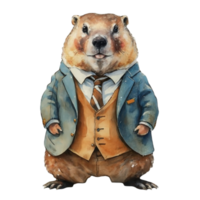 groundhog bär en kostym ai generativ png