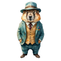 groundhog bär en kostym ai generativ png