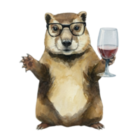 Murmeltier halten ein Wein Glas ai generativ png